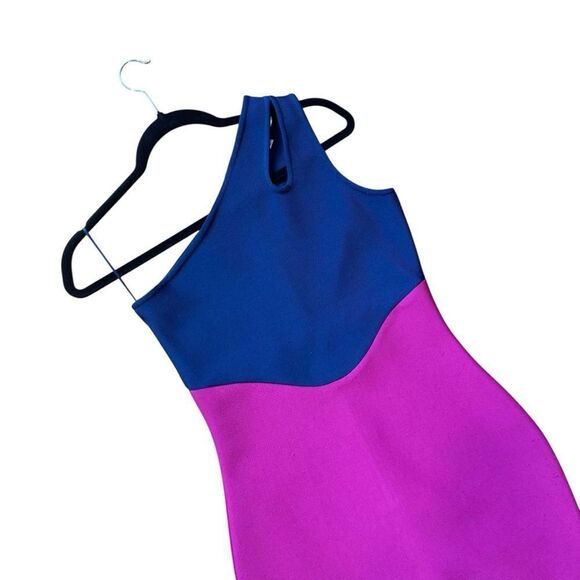 ALIEVA IRA TWO TONE BANDAGE Navy and Pink One-Shoulder Bodycon Mini Dress Size L - Picture 7 of 11